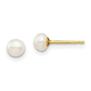 4-5 mm Button Freshwater Pearl Gold Stud Earrings 14K