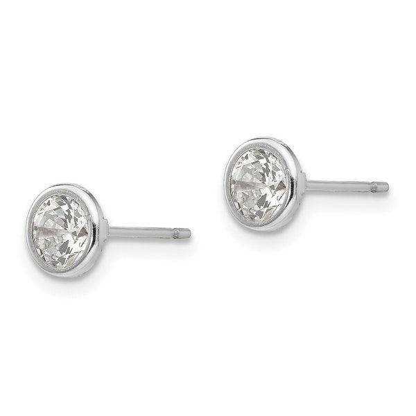 1/2 CT. 14 Karat White Gold Bezel Round CZ Stud Earrings