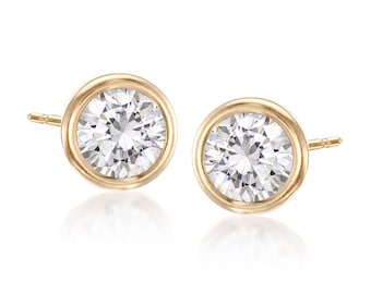 1/2 CT. 14 Karat Yellow Gold Bezel Round CZ Stud Earrings