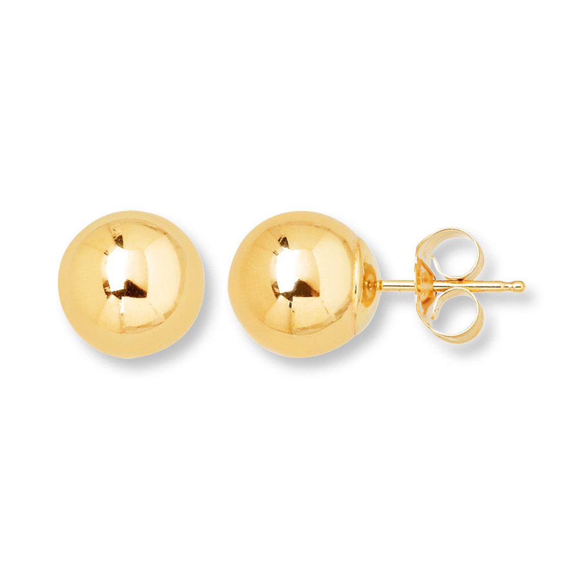 14K Solid Yellow Gold Ball Earrings 8 Mm With Genuine 14K Gold Etsy