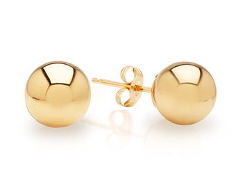 14K Solid Yellow Gold Ball Earrings 5 mm With Genuine 14K Gold Push backs