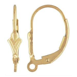 NEW Real 14K Yellow Gold Fleur-de-lis Lever Back Earring Top 1 Piece,  1 Pair Or 12