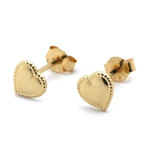 14k Yellow Gold Beaded Edge Heart Stud Earrings