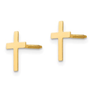 14K Yellow Gold Cross Stud Earrings Screw Post