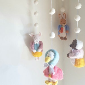 Beatrix Potter cot mobile, Peter rabbit mobile needle felted
