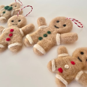 Personalised gingerbread family, felted hanging Christmas decorations
