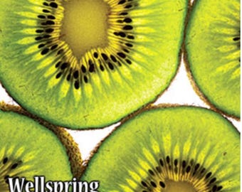 May include: Close-up of several kiwi slices, showcasing the vibrant green flesh, yellow center, and tiny black seeds. The image is well-lit, highlighting the texture and freshness of the fruit. The text "Wellspring Gardens" is visible at the bottom.