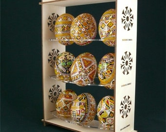 Real plywood and acrylic pysanka display stand for 9 Chicken Easter Egg. Pysanky Gift Pisanki Osterei. A great gift for a collector