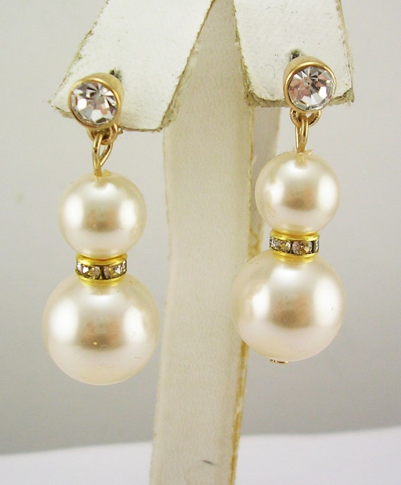Joan Rivers Double Faux Pearl Drop Earrings w/Orig