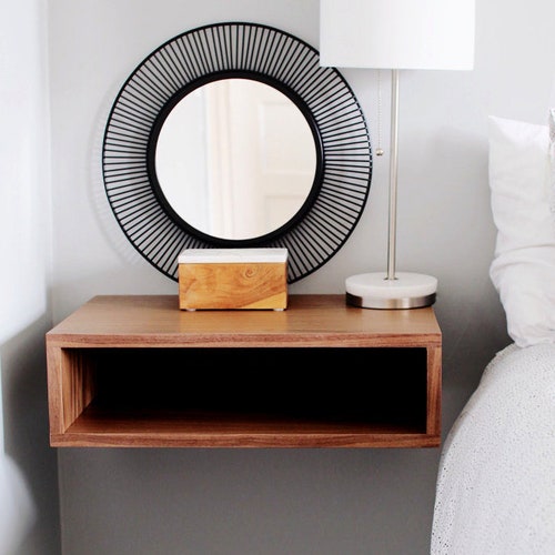 Floating Nightstand With Bookshelf Modern Floating Bedside Etsy