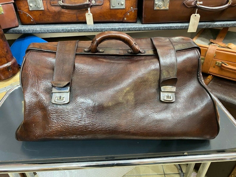 Vintage Leather Motoring Kit Bag Old Car Holdall Bag Keepall Travel Case