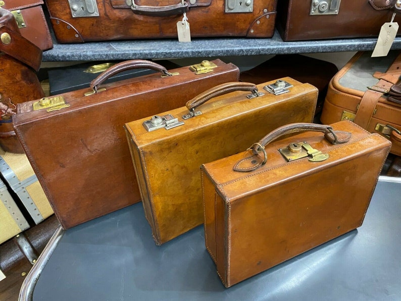 Superb Vintage Leather Miniature Attache Briefcase Mini Suitcase Style C.1900
