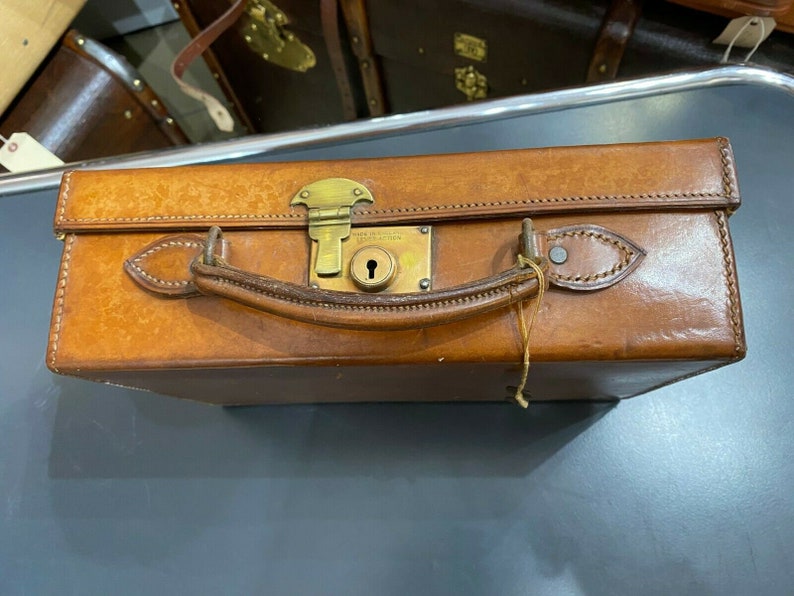 Superb Vintage Leather Miniature Attache Briefcase Mini Suitcase Style C.1900