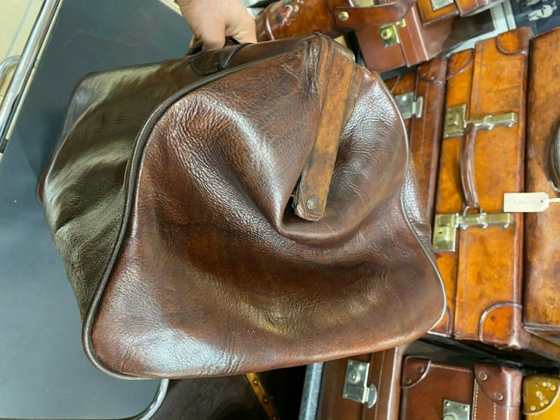 Vintage Leather Motoring Kit Bag Old Car Holdall Bag Keepall Travel Case