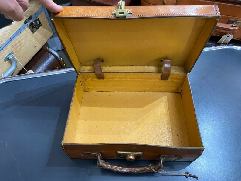 Superb Vintage Leather Miniature Attache Briefcase Mini Suitcase Style C.1900