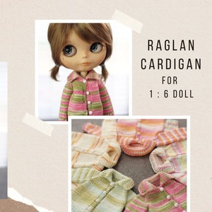 Knitting Pattern Cardigan for 1/6 doll scale Blythe and friends image 1