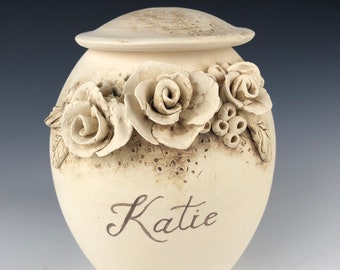 Personalized pet urn cremation memorial for dog cat ashes with white vintage look - keepsake jar