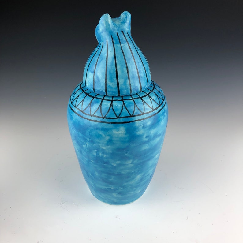 Pet Dog Cat funerary urn replica of Egyptian Faience Canopic jar Pet