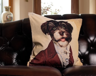 Dapper Dog: Jacquard Fabric Cushion Cover with a Sophisticated Dog Design – Handmade in Europe