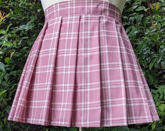 Pink Plaid Pleat Skirt – Kawaii School Uniform, Cute Cosplay Knife Pleated Skirt in Rose and Ivory