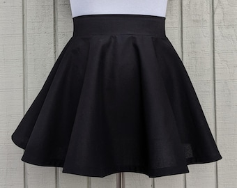 Cotton Full Circle Skirt – High Waisted Custom Black Skater Mini Above Knee