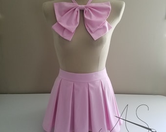 Box Pleat Skirt and Matching Bow Set - Available in Any Color - Any Size from Petite to Plus Size