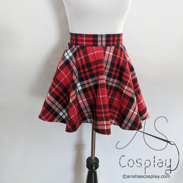 Plaid Skater Skirt - Flannel Plaid Circle Skirt - Available in Red Tartan Plaid or Other Colors - Custom Made in Any Size - Red Tartan Mini