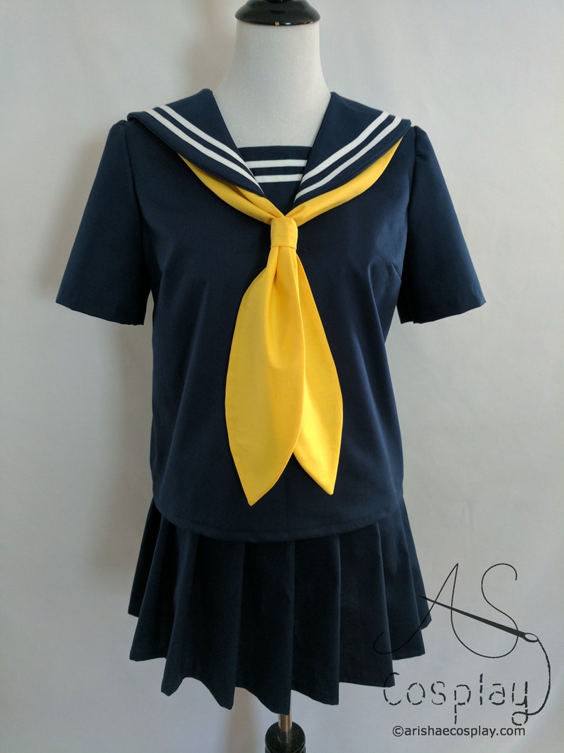 Cosplay Seifuku Navy Blue Knife Pleat Skirt and School Girl Uniform Shirt with Sailor Collar, Modesty Panel, and Tie Sailor Fuku Cosplay image 5