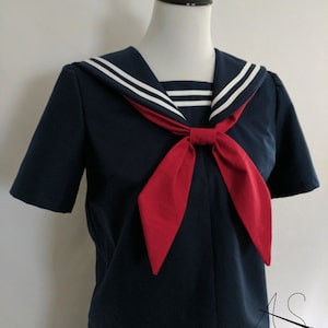 Cosplay Seifuku Navy Blue Knife Pleat Skirt and School Girl Uniform Shirt with Sailor Collar, Modesty Panel, and Tie Sailor Fuku Cosplay image 6