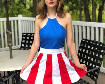 4th Of July Holiday Dress - Independence Day USA Red White and Blue Dress - Fourth of July Outfit Custom Made in Any Size - USA Flag Colors