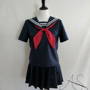 Cosplay Seifuku Navy Blue Knife Pleat Skirt and School Girl Uniform Shirt with Sailor Collar, Modesty Panel, and Tie Sailor Fuku Cosplay image 8