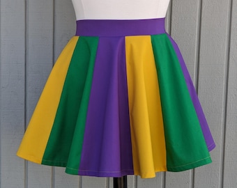 Mardi Gras Skirt in Purple Green and Gold Cotton Fabric - Mardi Gras Parade Colorful Skater Skirt -  Custom Handmade Cotton Circle Skirt