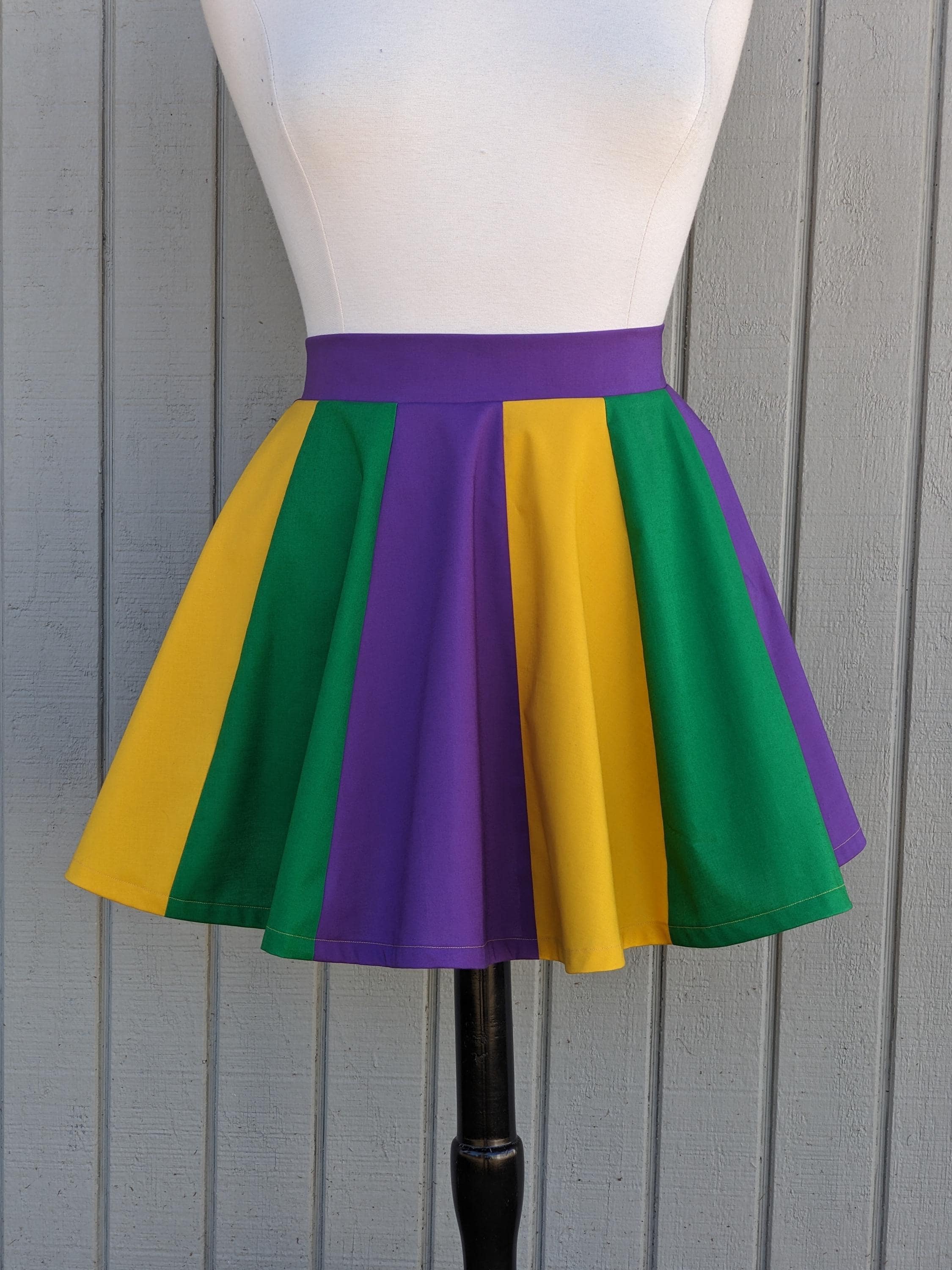 Mardi Gras Skirt in Purple Green and Gold Cotton Fabric - Mardi Gras Parade Colorful Skater Skirt - Custom Handmade Cotton Circle Skirt