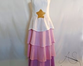 Rose Pink and White Cosplay Dress - Long Pink and White Gown with Star Applique - Cosplay for Full Figures - Plus Size Cosplay Dress