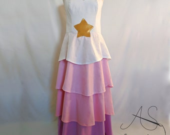 Rose Pink and White Cosplay Dress - Long Pink and White Gown with Star Applique - Cosplay for Full Figures - Plus Size Cosplay Dress