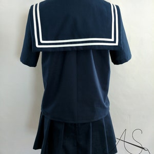 Cosplay Seifuku Navy Blue Knife Pleat Skirt and School Girl Uniform Shirt with Sailor Collar, Modesty Panel, and Tie Sailor Fuku Cosplay image 2
