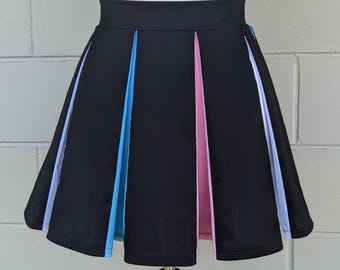 Black Pleated Skirt with Blue Pink and White PeekaBoo Pleats LGBTQ Trans Pride Skirt Black with Colorful Pleats available in Custom Colors