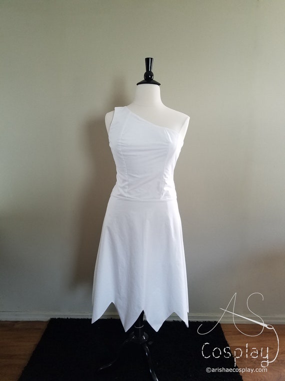 white dress below knee length