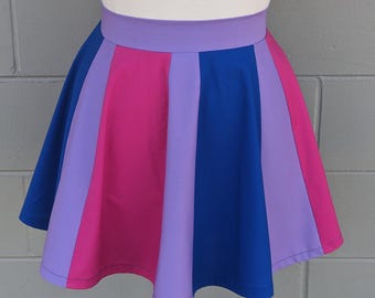 LGBTQ Bi Pride Skater Skirt - Bisexual Pride Flag Cotton Skirt in Blue, Magenta and Purple - Available in all sizes Petite to Plus Size