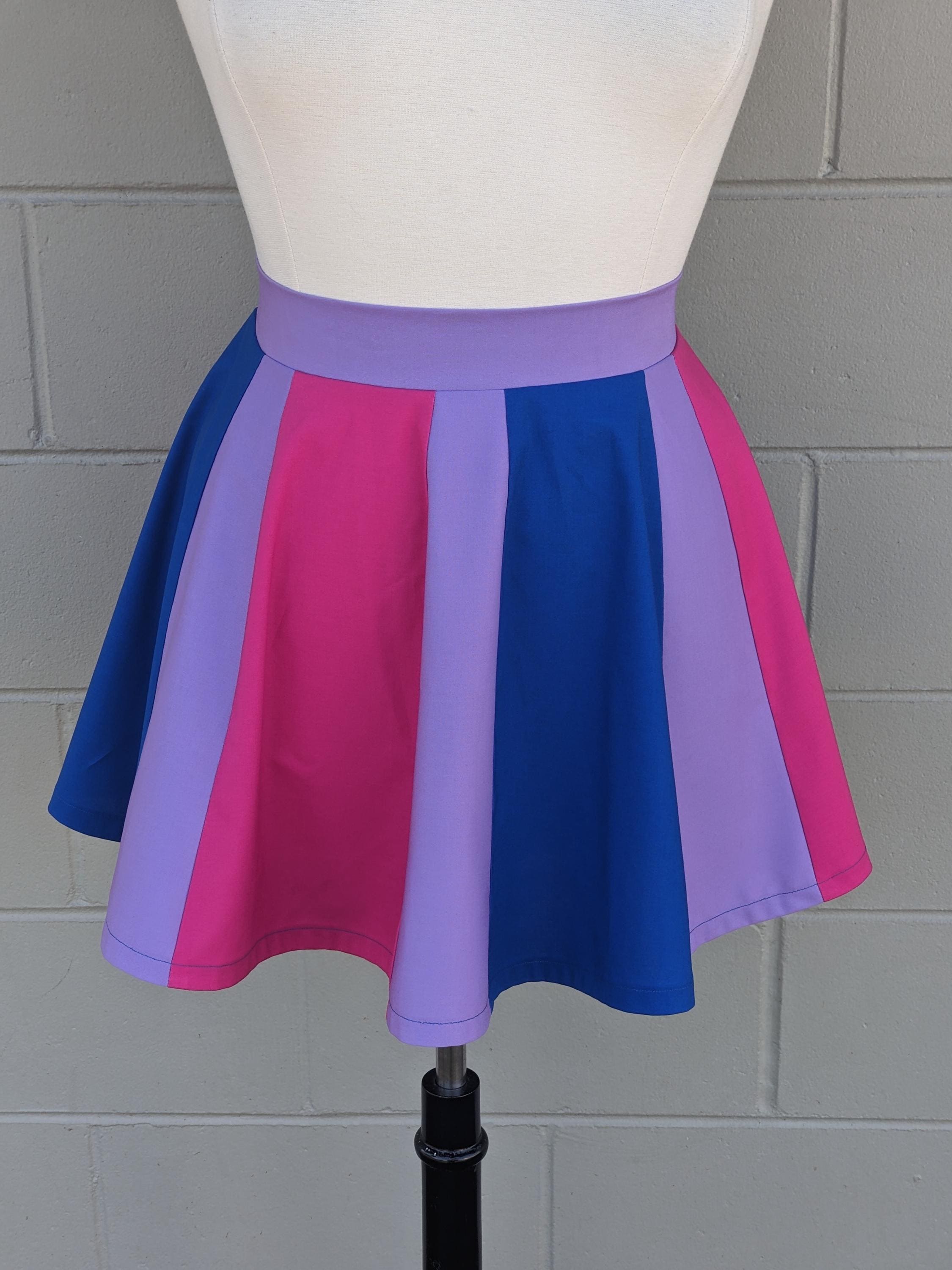 LGBTQ Bi Pride Skater Skirt - Bisexual Pride Flag Cotton Skirt in