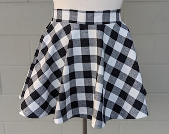 Black and White Skirt Cotton Flannel Plaid Buffalo Checks