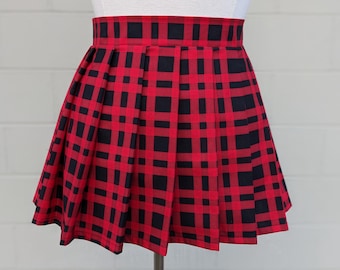 Red and Black Plaid Pleat Skirt – Cute Cosplay Knife Pleated Tartan Checkered