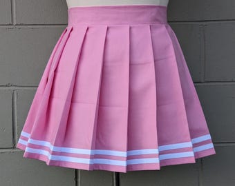 Knife Pleat Skirt with Two Stripes - Mini Pleated Skirt in Any Colors - Sizes from Petite to Plus Size - Anime Cheerleader Cosplay