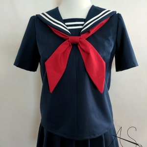 Cosplay Seifuku Navy Blue Knife Pleat Skirt and School Girl Uniform Shirt with Sailor Collar, Modesty Panel, and Tie Sailor Fuku Cosplay image 7