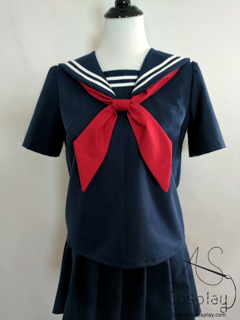 Cosplay Seifuku Navy Blue Knife Pleat Skirt and School Girl Uniform Shirt with Sailor Collar, Modesty Panel, and Tie Sailor Fuku Cosplay image 7