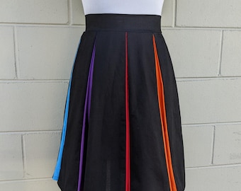 Black / Rainbow Peek-a-Boo Pleat Skirt - LGBTQ Pride Skirt in Black, Green, Blue, Purple, Red, Orange and Yellow