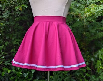 Mini Circle Skirt With Stripe Accent - Any Color with White or Black Stripe - Any Size Skater Skirt - Petite to Plus Size - 12" - 16" Length