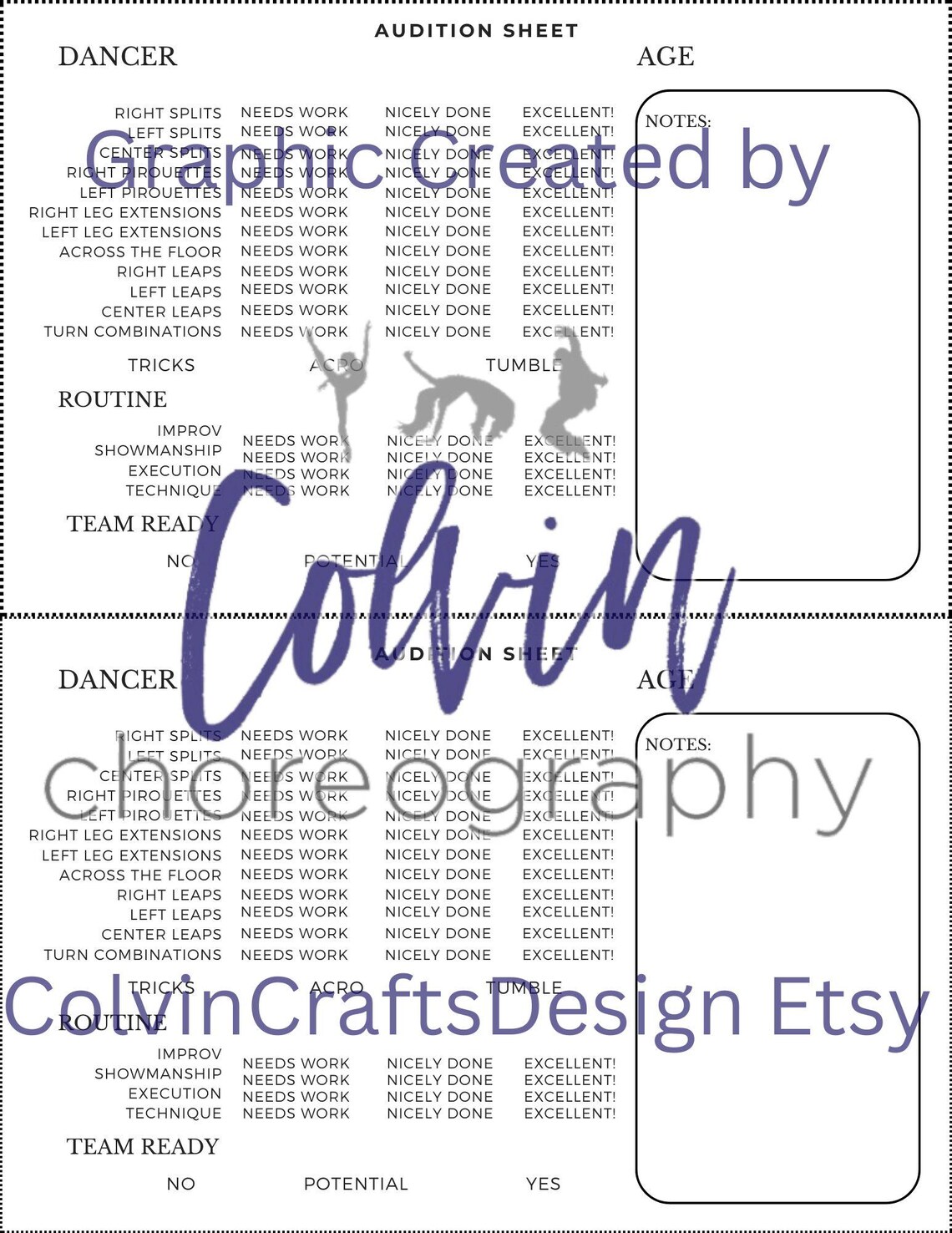 Printable Dance Audition Sheet 8.5 X 11 - Etsy