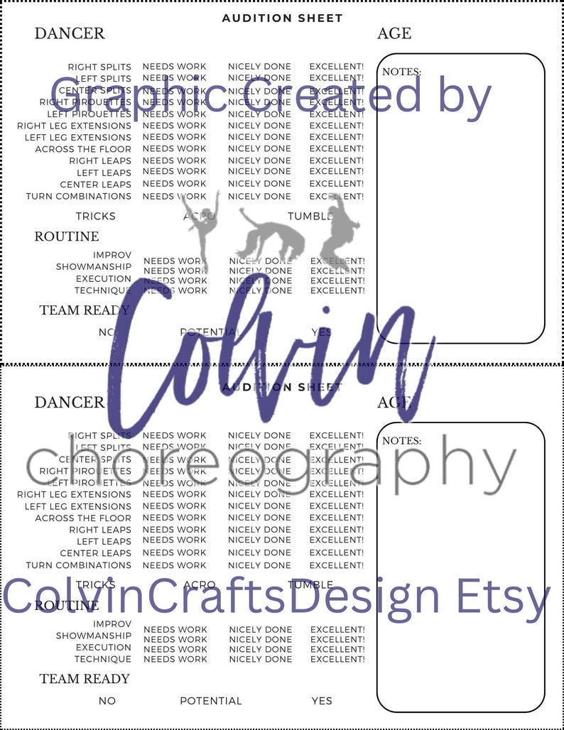 Printable Dance Audition Sheet 8.5 X 11 - Etsy