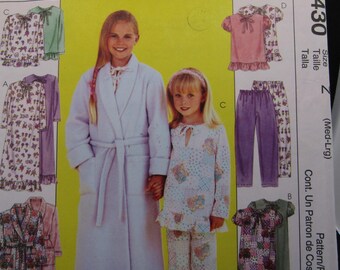 McCalls 3430 Children's Robe, Nightgown, PJ Top and Bottoms